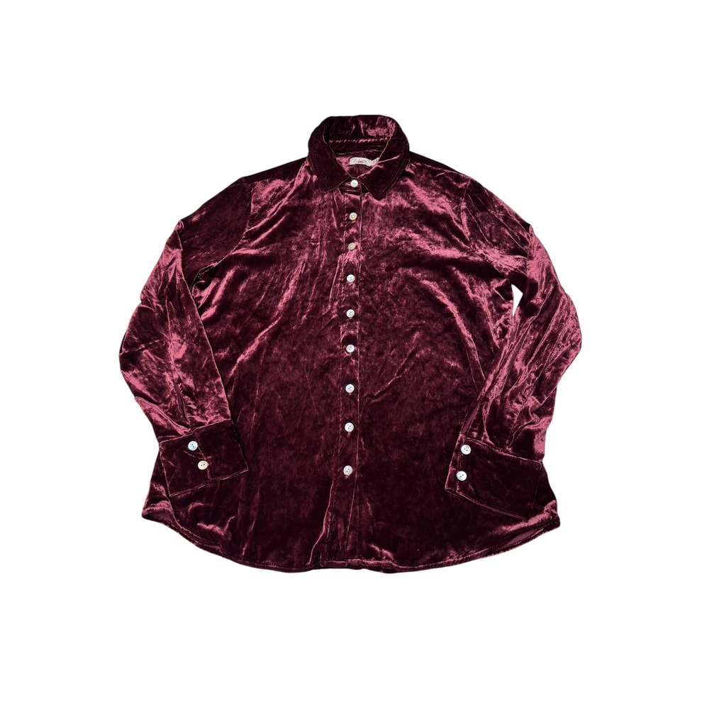 Faherty Burgundy Silk Blend Velvet Button Down Shirt WWH2306-MOE Womens XS